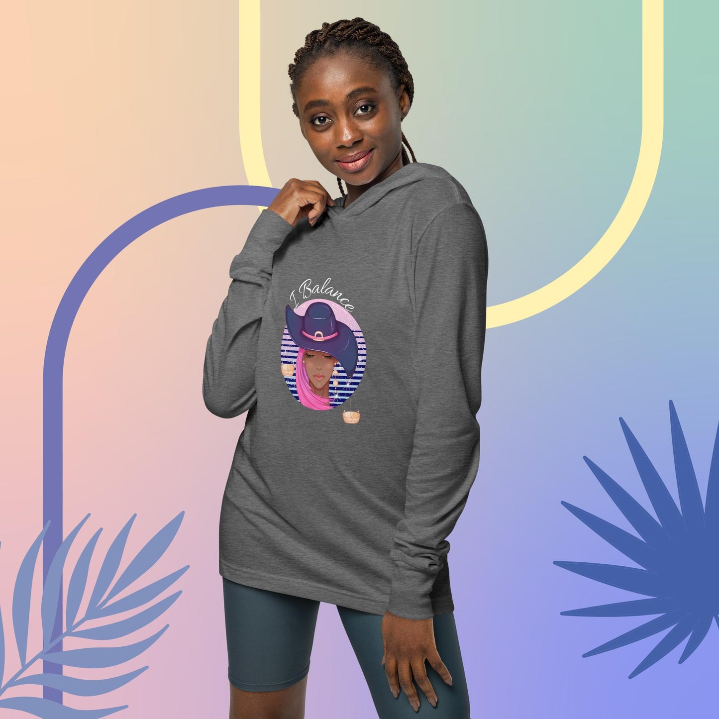 Libra I Balance Hooded long-sleeve tee(white print)