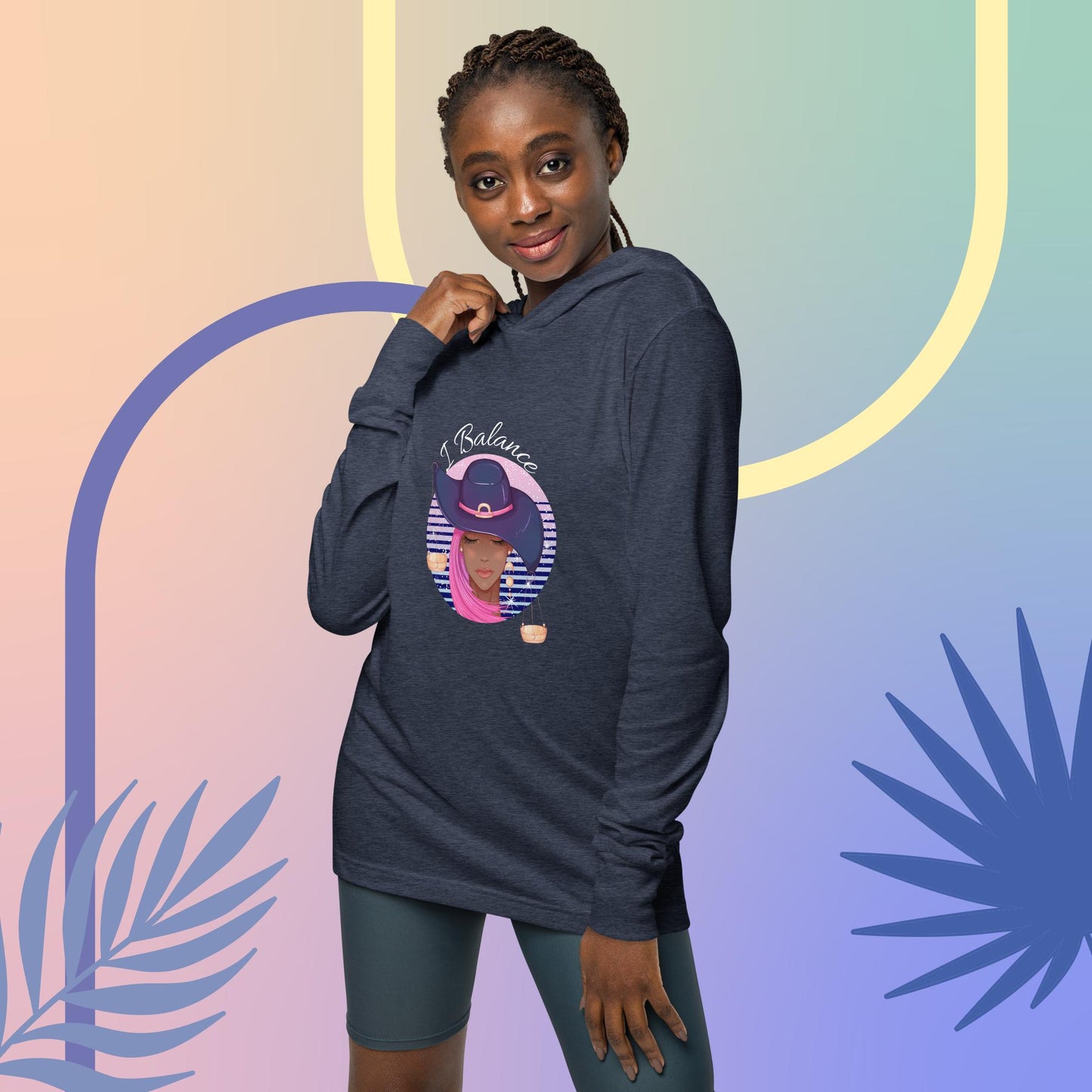 Libra I Balance Hooded long-sleeve tee(white print)