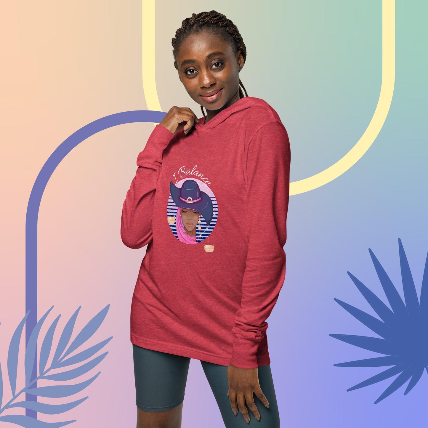 Libra I Balance Hooded long-sleeve tee(white print)