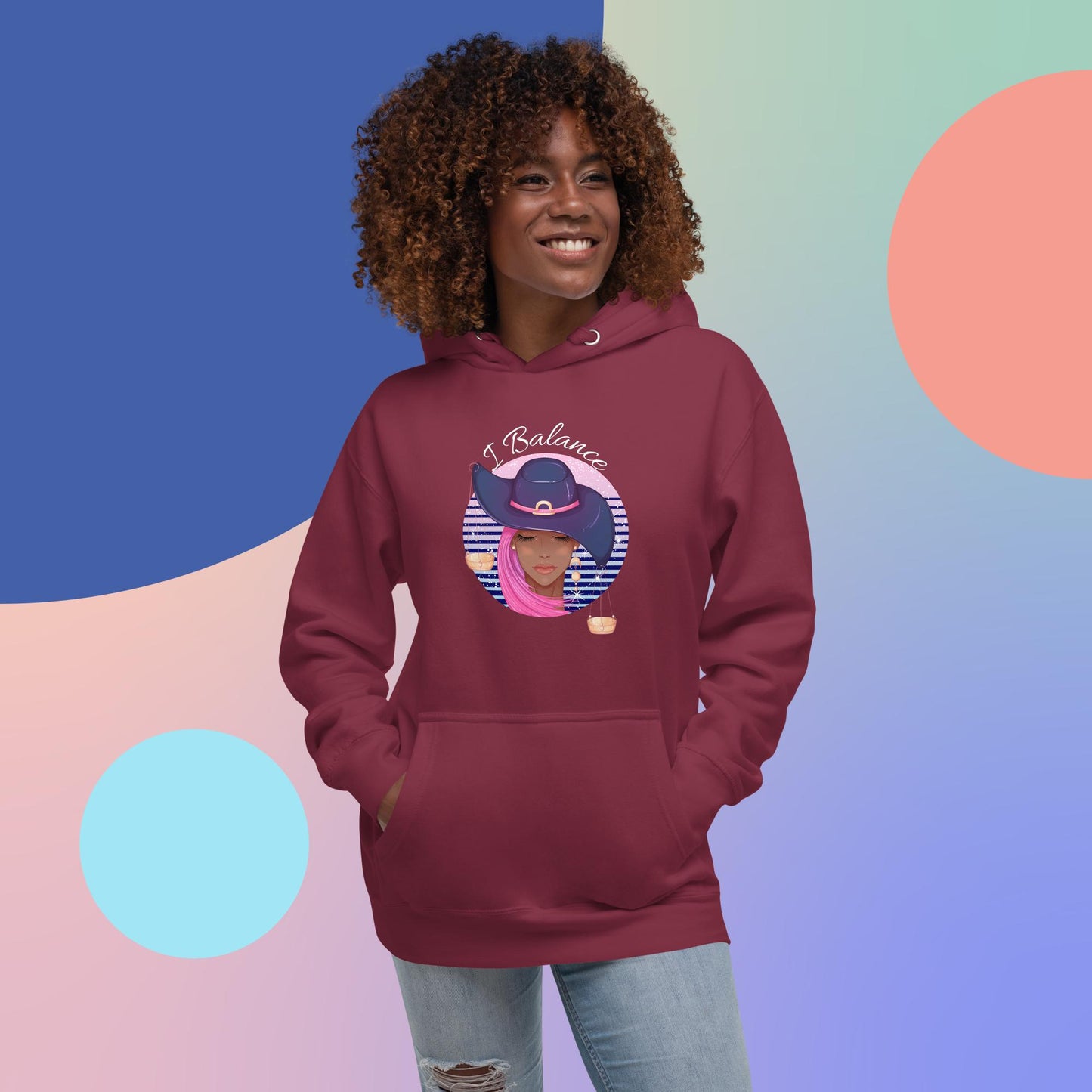 Libra I Balance Unisex Hoodie(white print)