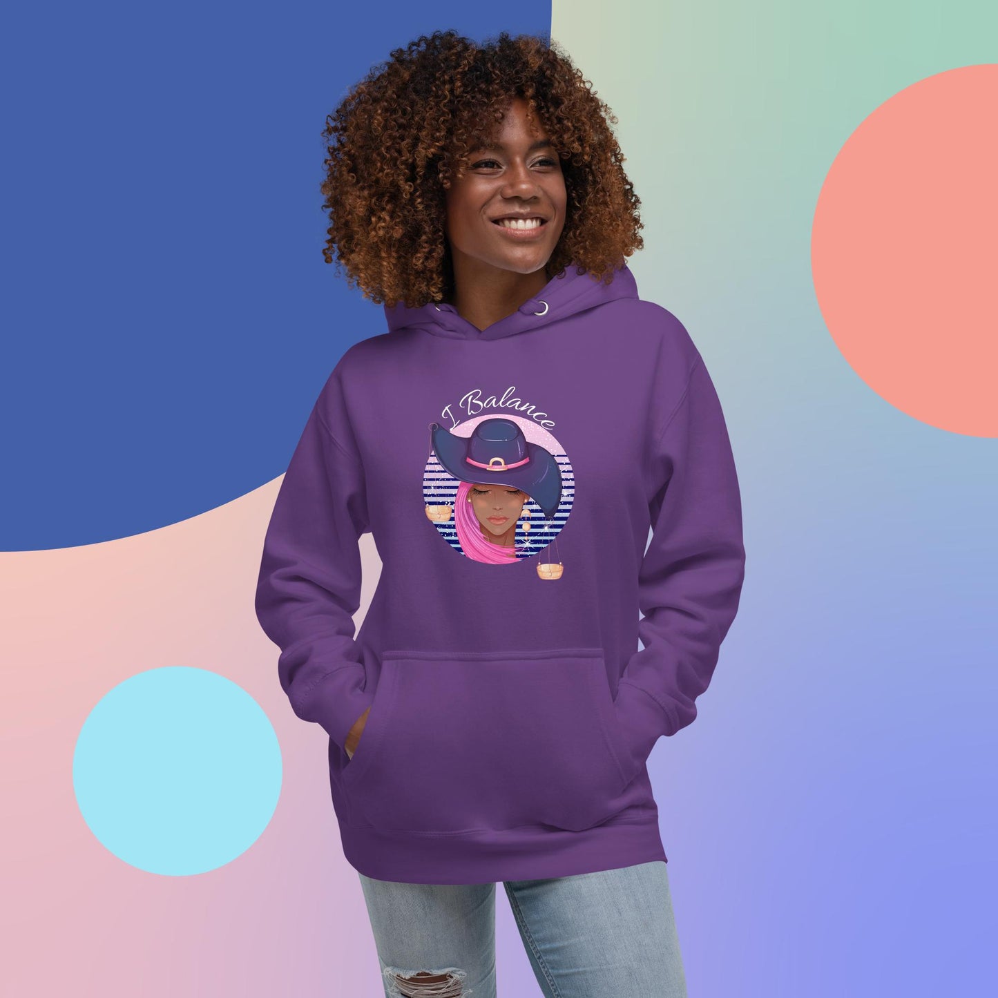 Libra I Balance Unisex Hoodie(white print)