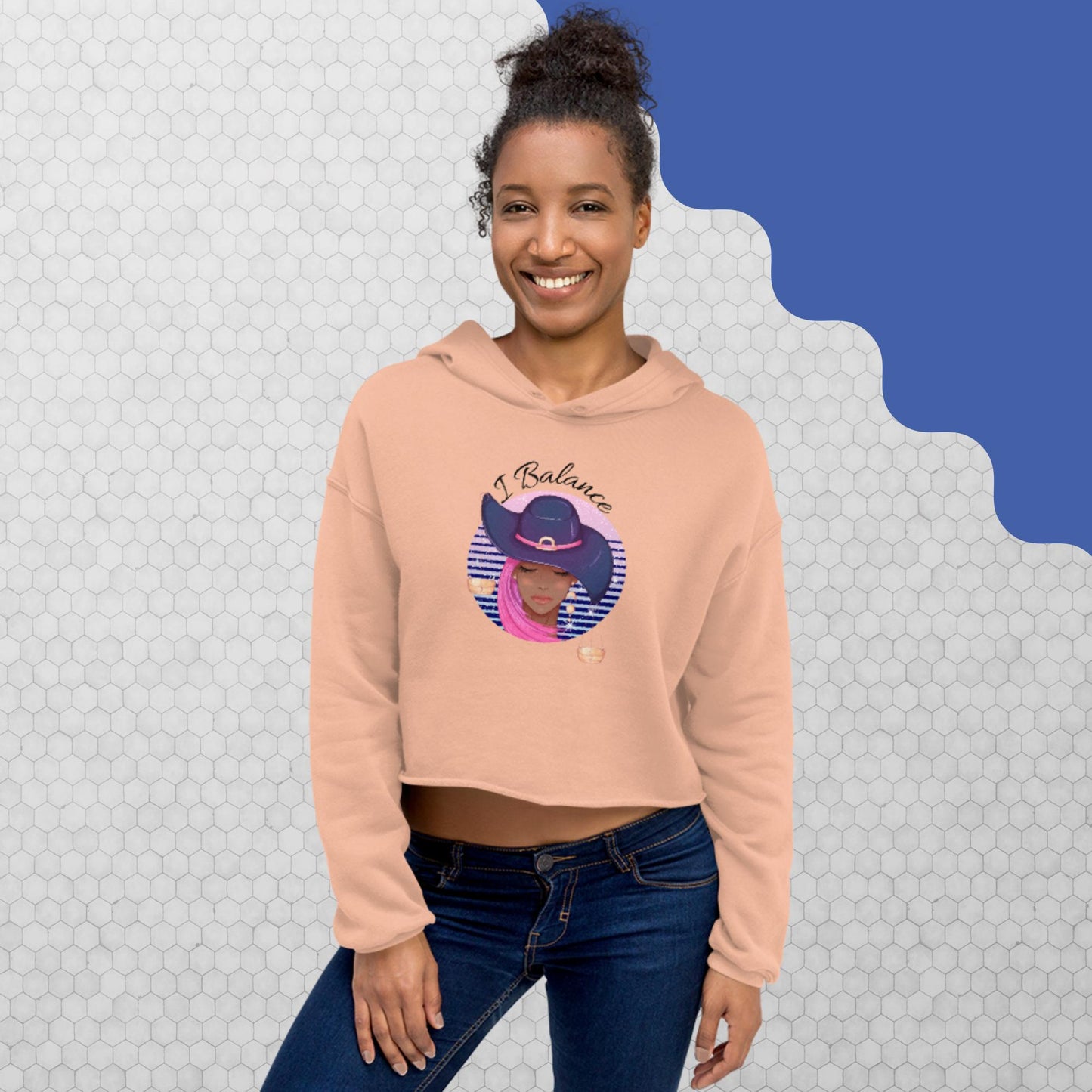 Libra I Balance Crop Hoodie(black print)