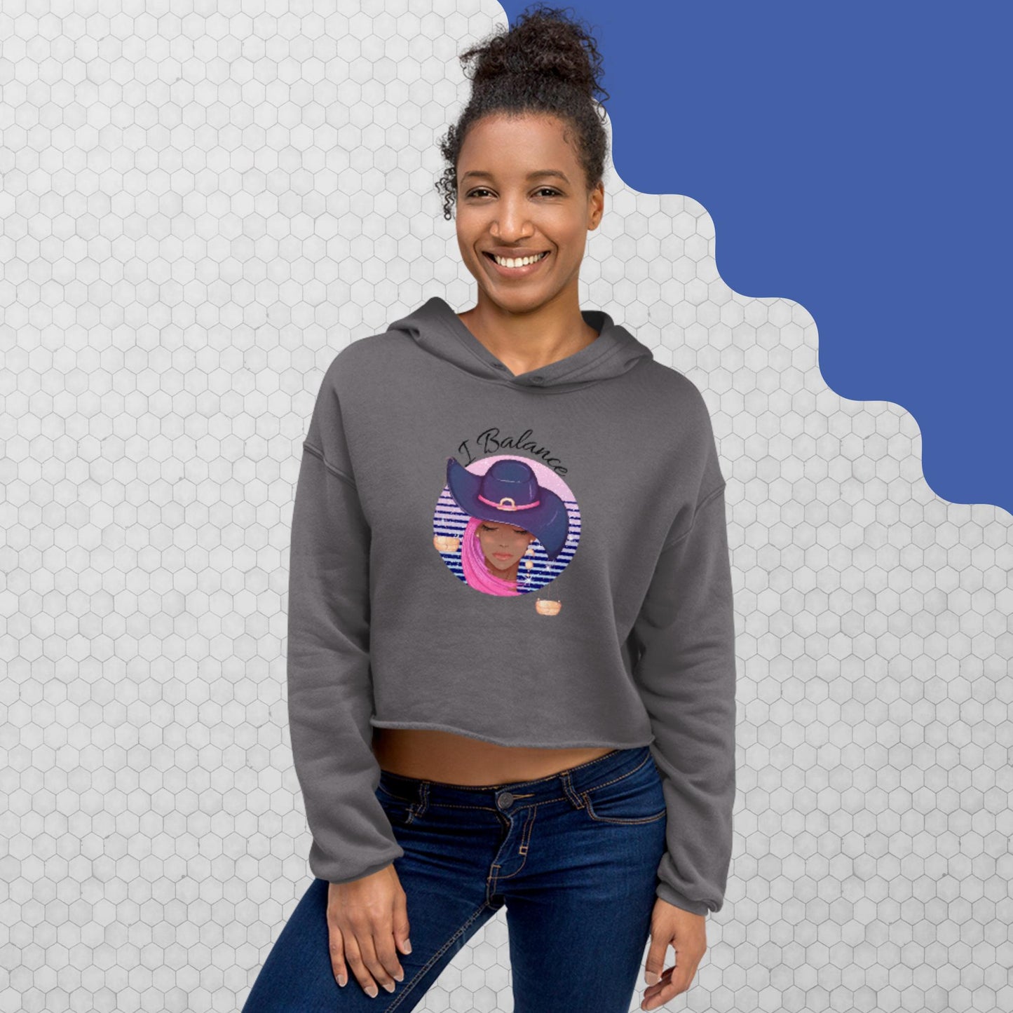 Libra I Balance Crop Hoodie(black print)