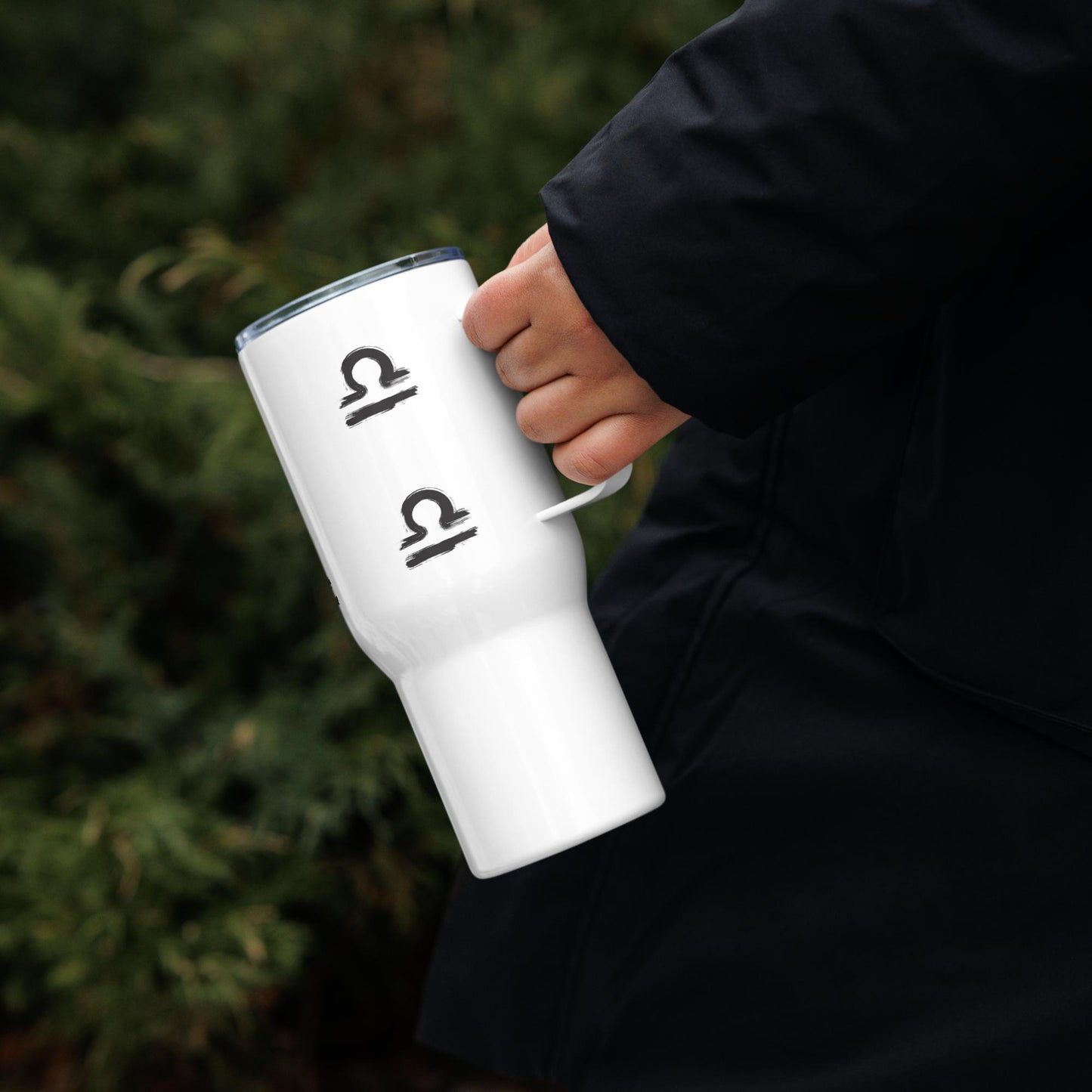 Libra Travel mug with a handle(black print)